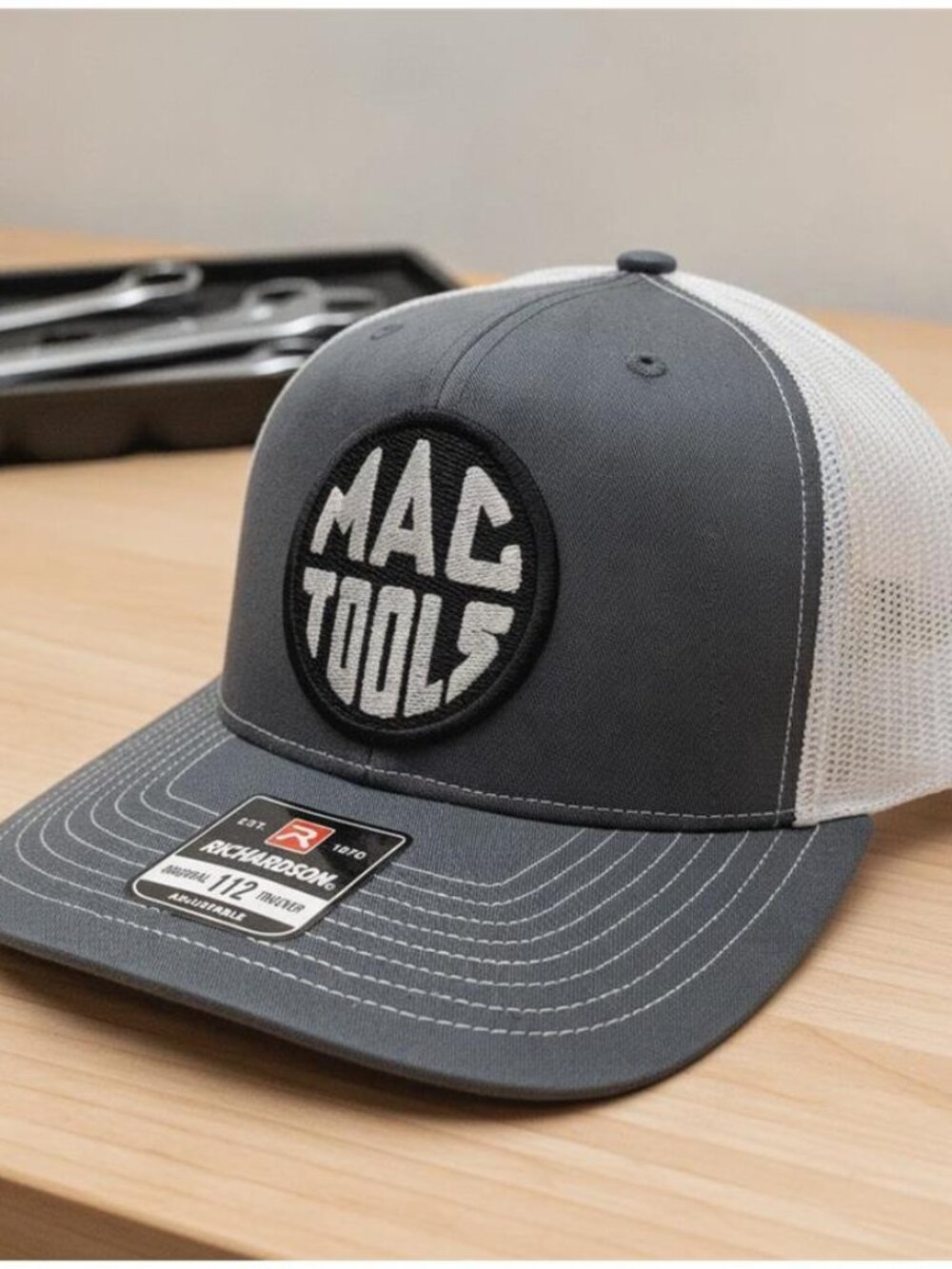 MAC Tools Patch Charcoal White Richardson 112 Snapback Hat Mechanic Cap Racing